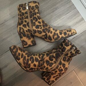 Marc Fisher Leopard Ankle Booties with Block Heel